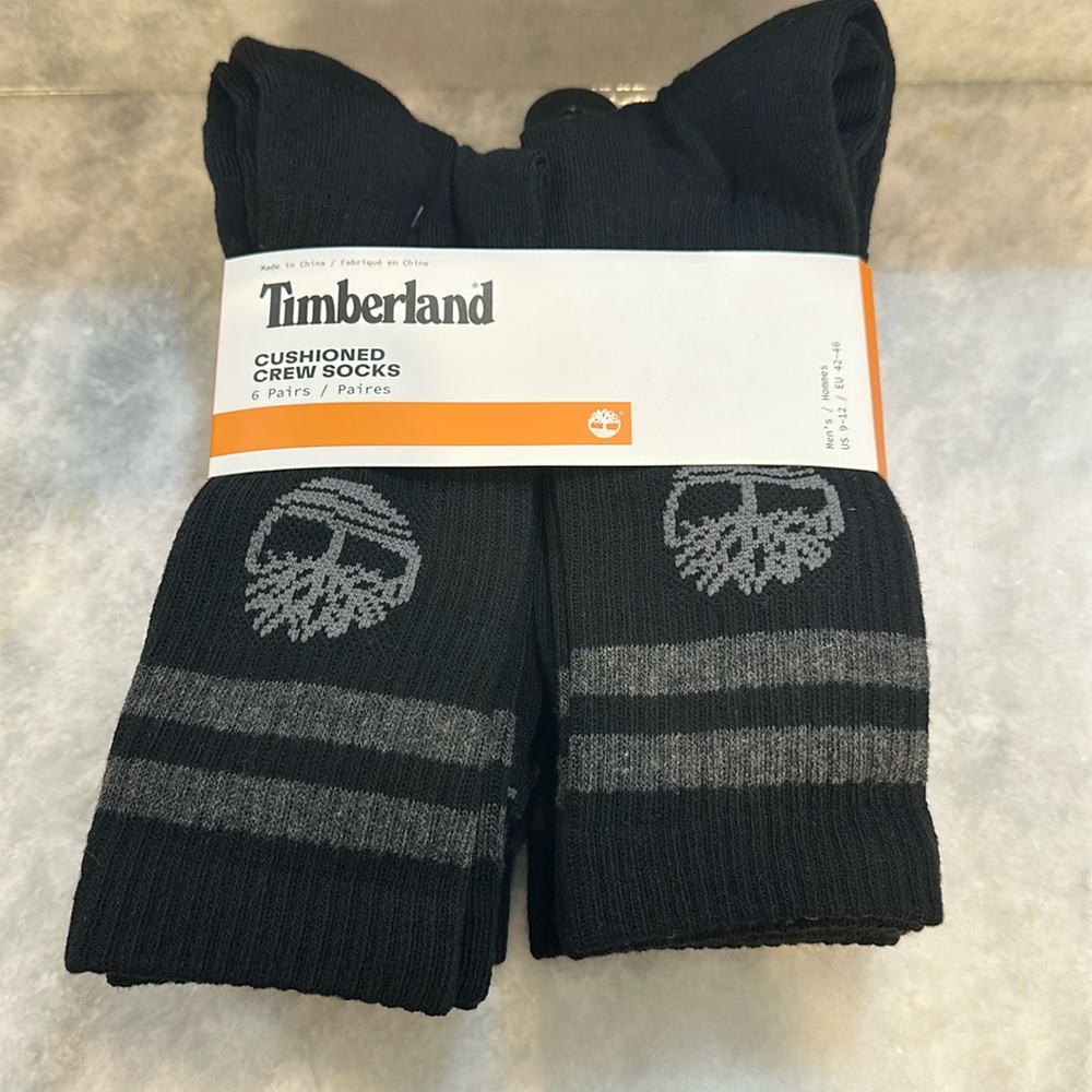 Timberland Men's Performance Cushioned Crew Socks 6 Pack Sz 9-12 Black & Gray